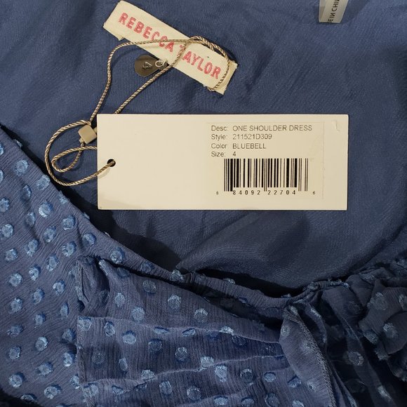 NWT Rebecca Taylor Silk Ruffle Blue One Shoulder Dress 4 - Picture 8 of 9